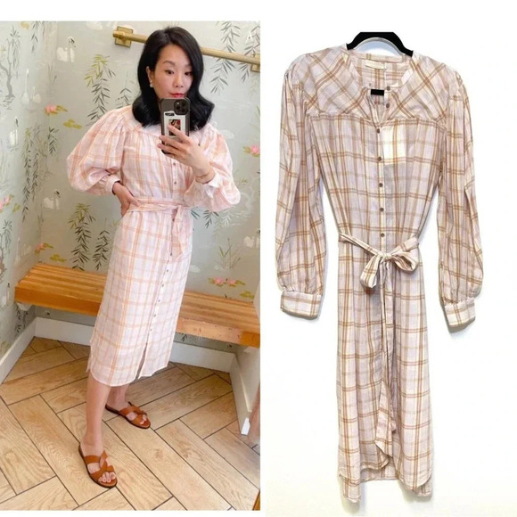 NWT Ulla Johnson Fayette Dress in Pale Lilac - Plaid Gingham Button Shirt Dress - Picture 1 of 6
